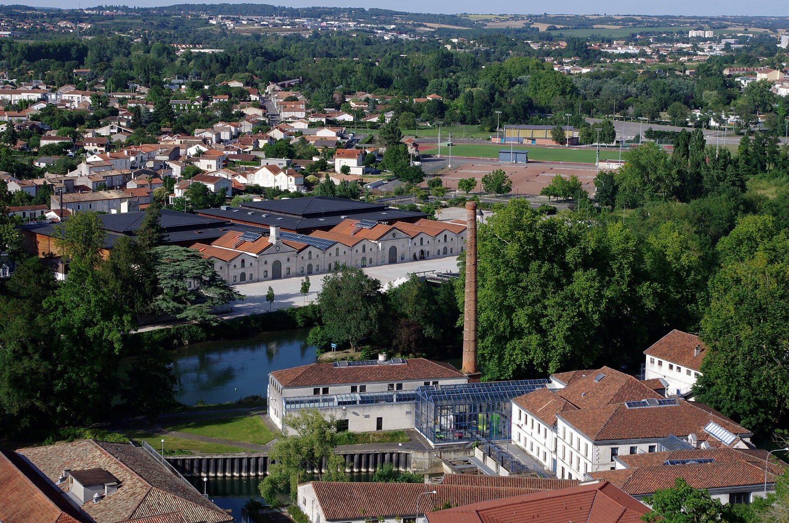White riverside buildings of the Angouleme comics museum beside the Charente river