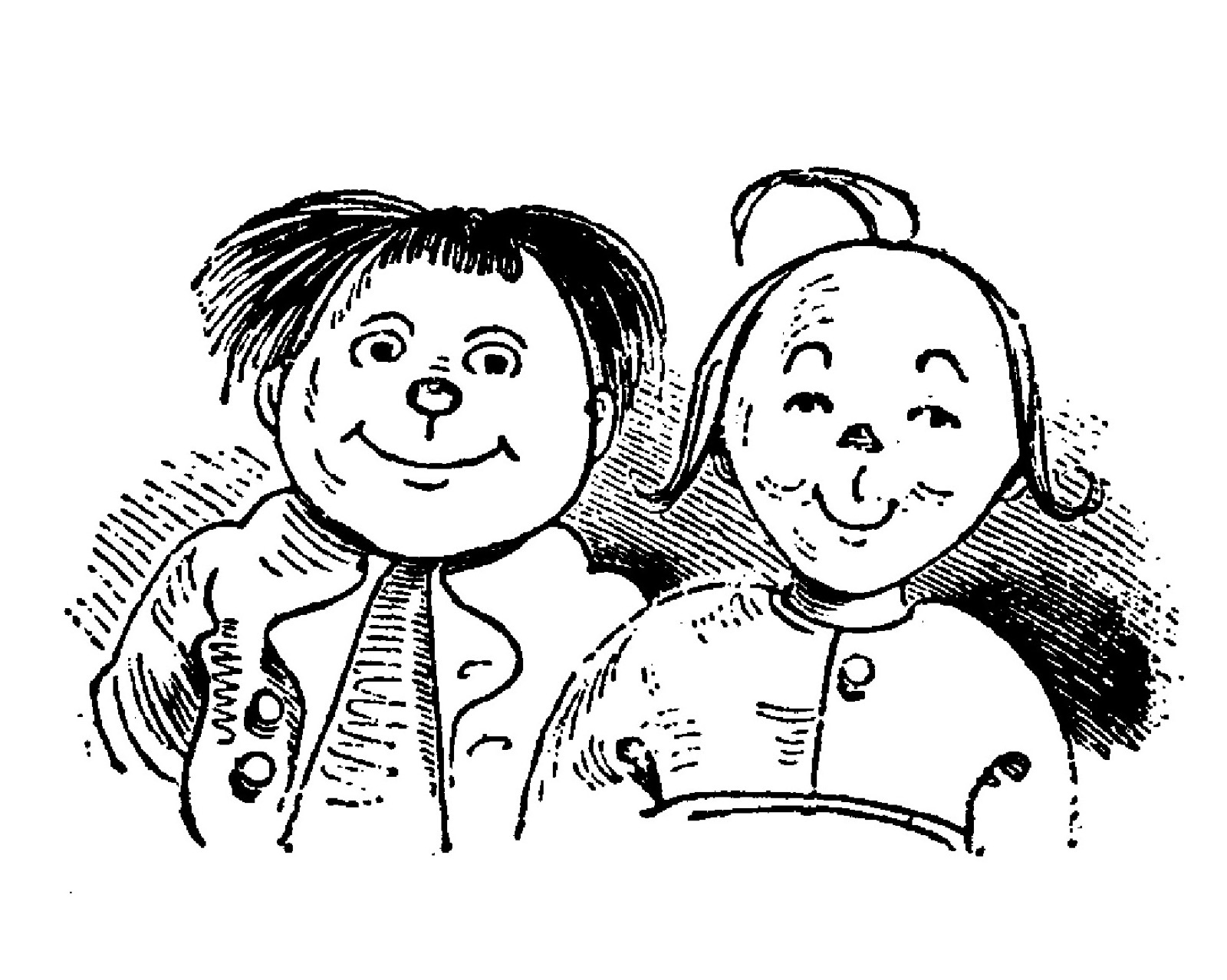 Ink drawing of Wilhelm Busch's grinning boys Max and Moritz